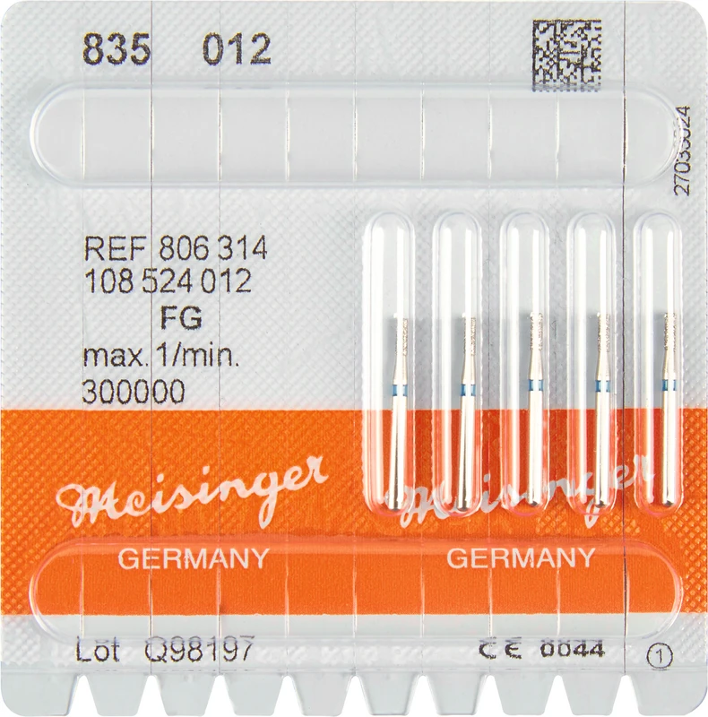 Diamanten 835  Packung  5 Stück blau mittel, FG, Figur 108 Zylinder, 3,5 mm, ISO 012