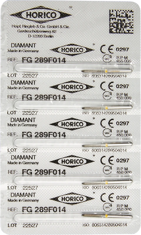 Diamantschleifer 289  Packung  5 Stück gelb x-fein, FG, Figur 289, 8 mm, ISO 014