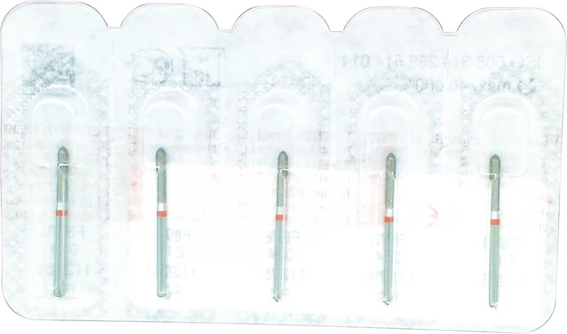 Omni Diamanten 878  Packung  5 Stück rot fein, FG, Figur 289 Torpedo zylindrisch, 8 mm, ISO 014