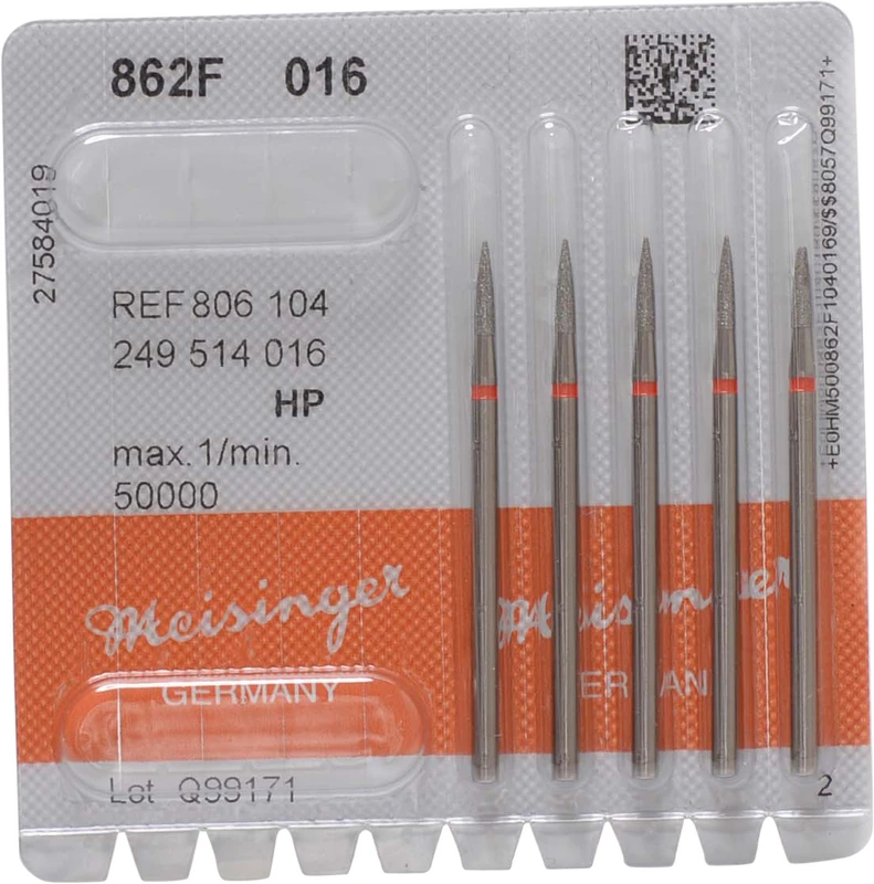 Diamant 862  Packung  5 Stück rot fein, HP, Figur 249 Flamme, 8 mm, ISO 016