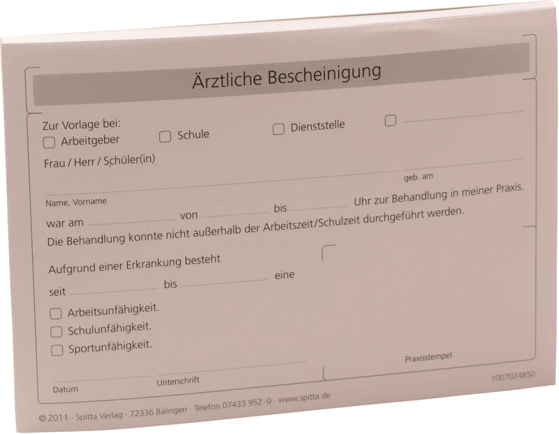 Ärztliche Bescheinigung  Packung  100 Stück