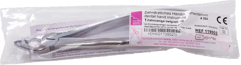 KKD® Zahnzangen  Stück  für OK-Prämolaren, tiefgreifend, Anatomischer Griff, Figur 35A