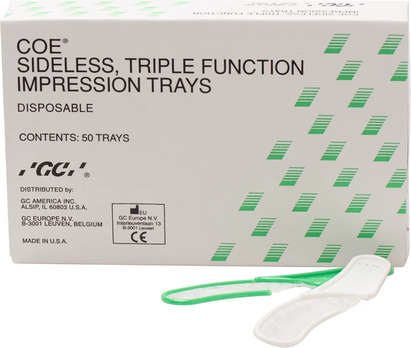GC COE® Impression Tray Quetschbiß  Packung  50 Stück ohne Seiten, dreifach Funktion