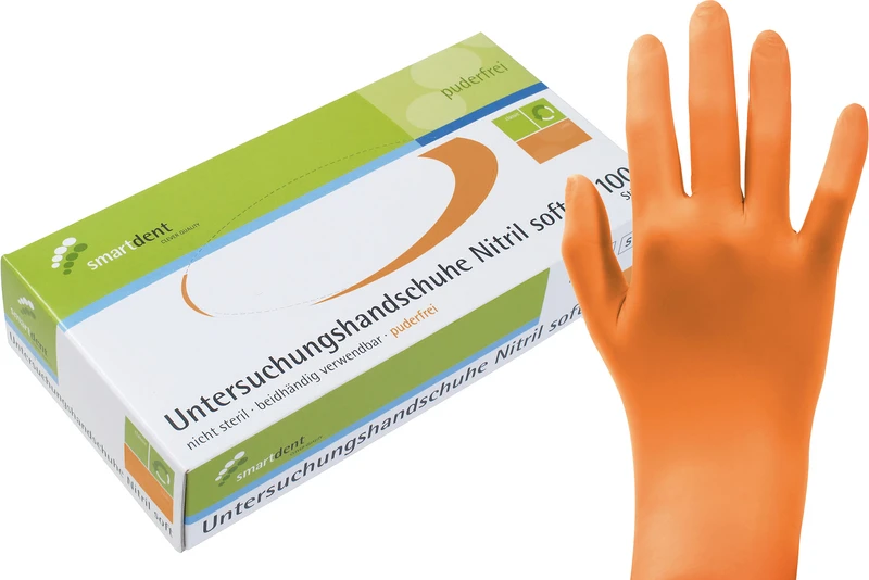 smart Nitrilhandschuhe Soft PF  Packung  100 Stück puderfrei, orange, L