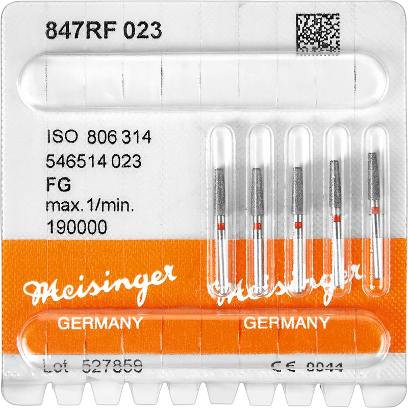 Diamanten 847  Packung  5 Stück rot fein, FG, Figur 546 Konus Kante abgerundet, 8 mm, ISO 023