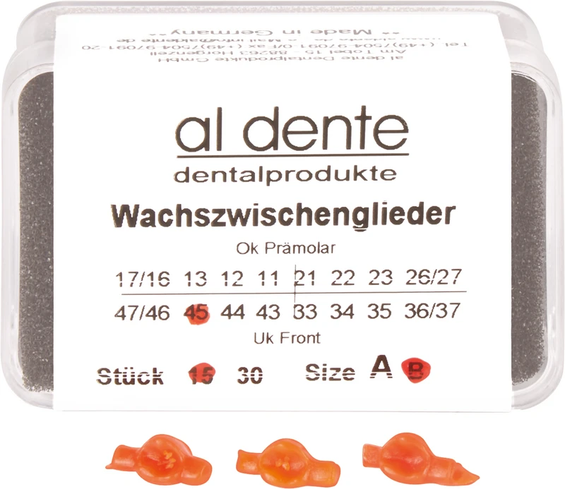 Wachseinzelteile  Packung  15 Stück Größe B, Zahn 45