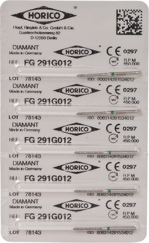 Diamantschleifer 291  Packung  5 Stück grün grob, FG, Figur 291, 11,5 mm, ISO 012