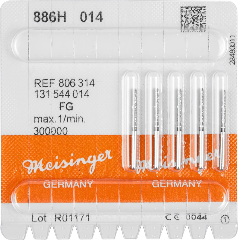 Diamanten 886  Packung  5 Stück schwarz super grob, FG, Figur 131 Zylinder spitz, 10 mm, ISO 014