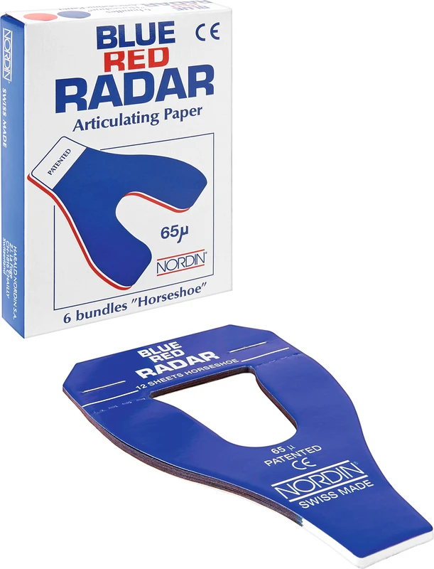 RADAR Artikulationspapier  Packung  6 x 12 Stück Blue\Red, 65 micron, Hufeisen