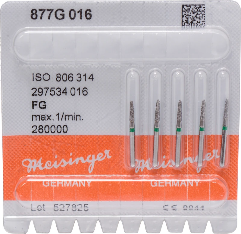 Diamanten 877  Packung  5 Stück grün grob, FG, Figur 297 Torpedo konisch, 6,5 mm, ISO 016