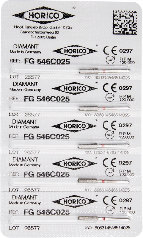Diamantschleifer 546  Packung  5 Stück rot fein, FG, Figur 546, 8 mm, ISO 025