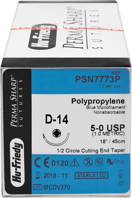 Perma Sharp Polypropylen  Packung  12 Stück blau, 45 cm, D-14, 1\2 Kreis, Rundkörper, schneidend, 17-5 mm, USP 5\0