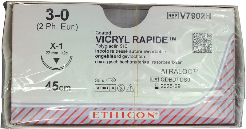 VICRYL RAPIDE  Packung  36 Stück ungefärbt, 45 cm, X1, 1\2 Kreis, schneidend, 22 mm, USP 3\0