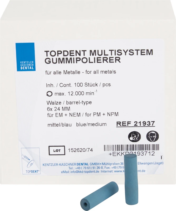 TOPDENT Multisystem-Gummipolierer  Packung  100 Stück blau mittel, Walze Ø 6 mm x 24 mm
