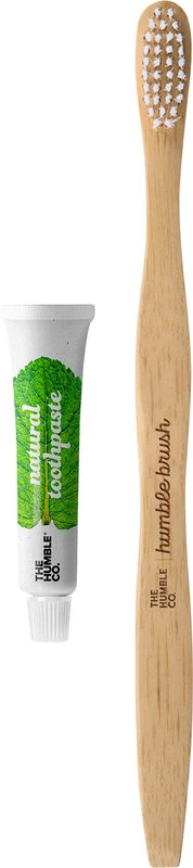 Humble Flache Zahnbürsten  Set  soft, weiß, mit Zahnpasta