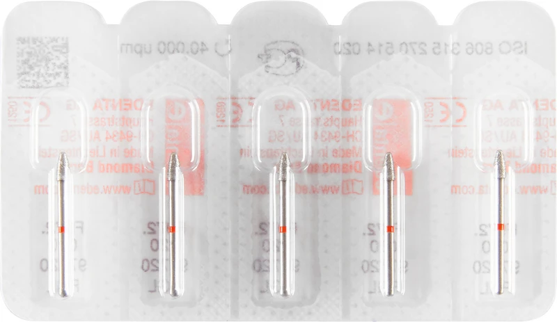 Okklusal Gestalter 972  Packung  5 Stück rot fein, FG lang, Fig. 270 Granate rund, 4 mm, ISO 020
