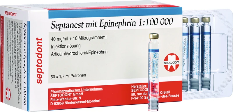 Septanest mit Epinephrin   Packung  50 x 1,7 ml 1:100.000