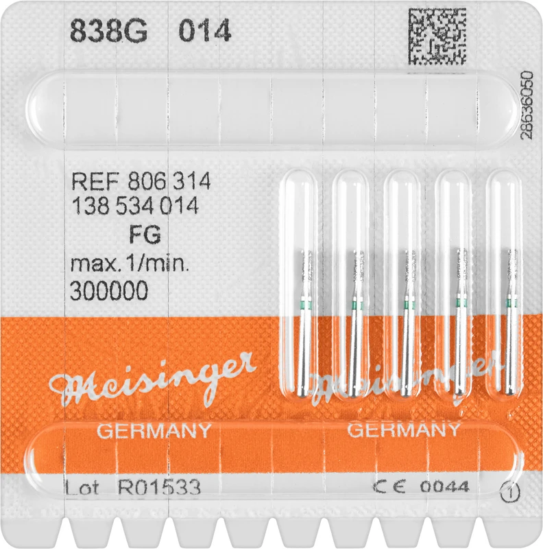 Diamanten 838  Packung  5 Stück grün grob, FG, Figur 138 Zylinder, 4 mm, ISO 014