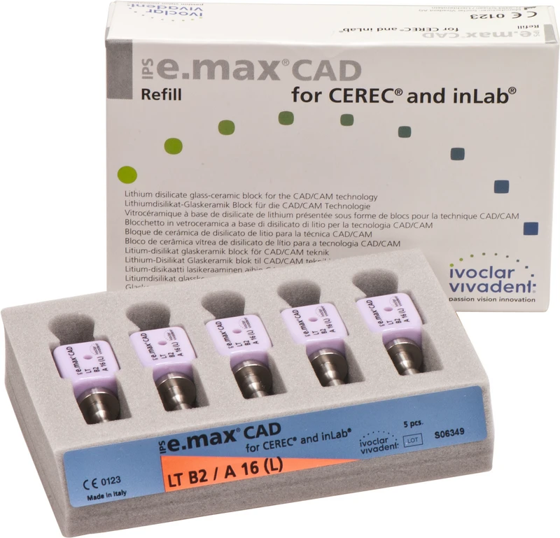IPS e.max CAD Abutment Solutions for CEREC\inLab  Packung  5 Stück A-D, Gr. A16L, B2 LT