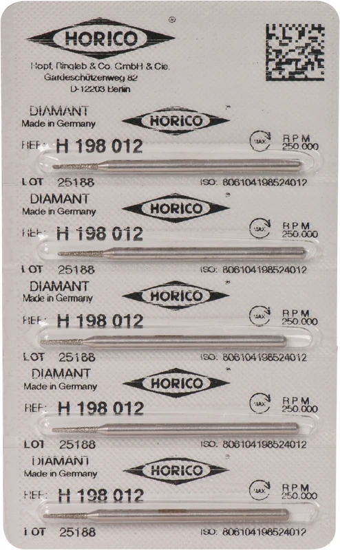 Diamantschleifer H 198  Packung  5 Stück HP, Figur 198, 8 mm, ISO 012