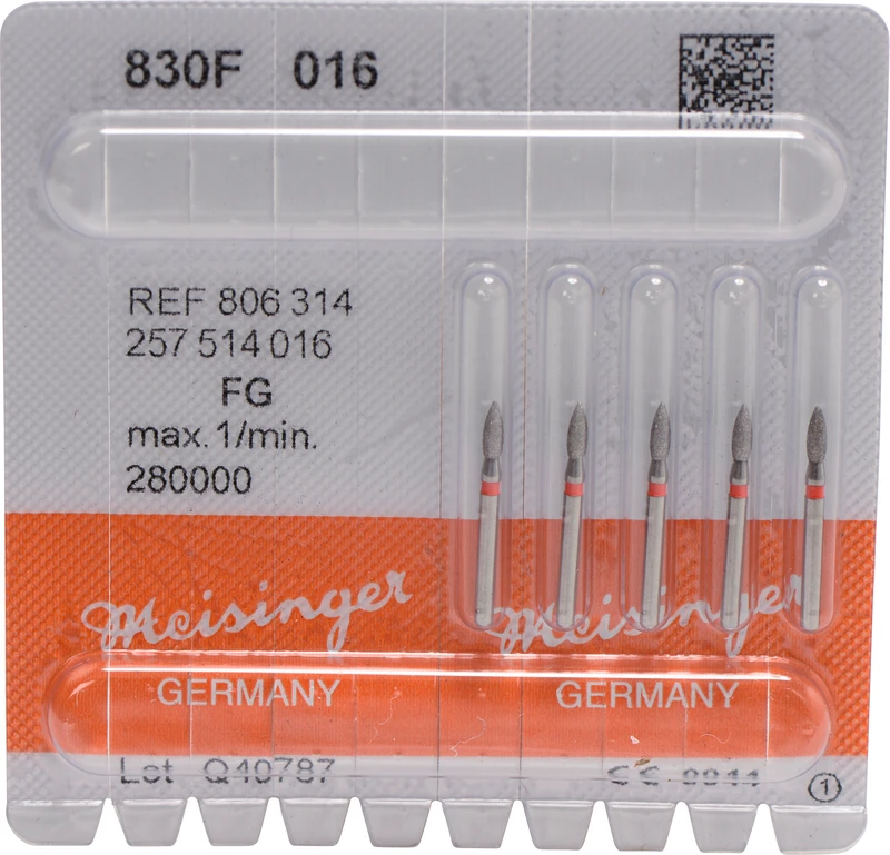 Diamanten 830  Packung  5 Stück rot fein, FG, Figur 257 Birne, 4,5 mm, ISO 016