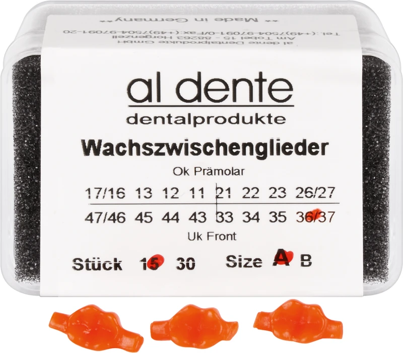 Wachseinzelteile  Packung  15 Stück Größe A, Zahn 36\37