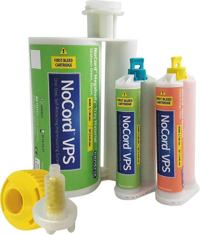 NoCord VPS  Packung  2 x 50 ml Doppelkartusche MegaBody Tray-Material, 6 SuperMixer Mischdüsen türkiser Ansatz