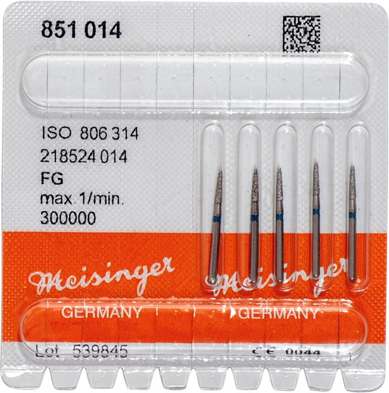 Diamanten 851  Packung  5 Stück blau mittel, FG, Figur 218 Konus rund, 6 mm, ISO 014