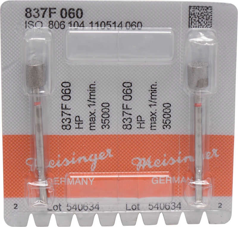 Diamanten 837  Packung  2 Stück rot fein, HP, Figur 110 Zylinder, 6 mm, ISO 060