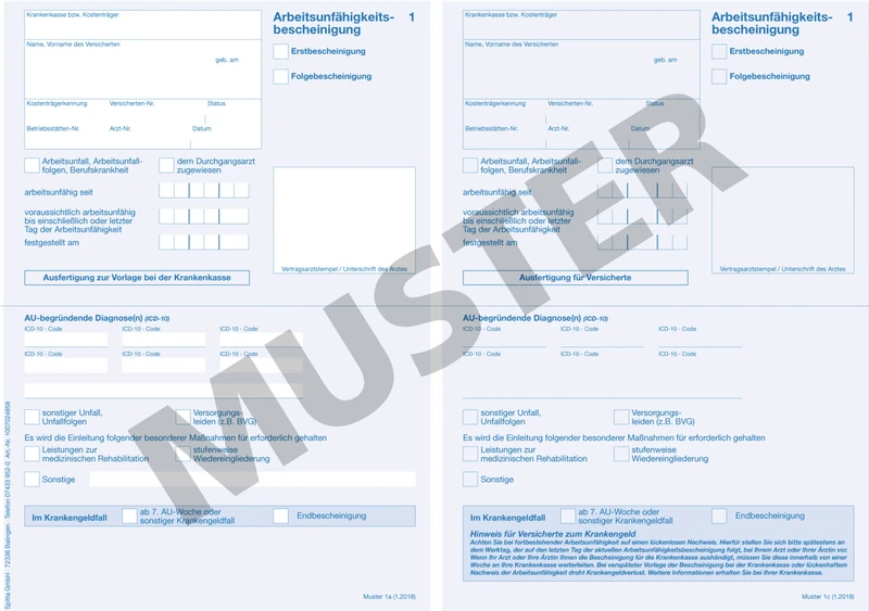 Arbeitsunfähigkeitsbescheinigung   Stück  50 Blatt
