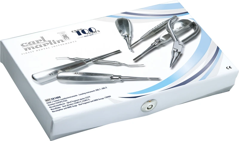 Extraktions-Set  Packung  2 Luxatoren, 1 Periotom, 2 Wurzelheber, 1 Wurzelrestentferner, 1 Zange