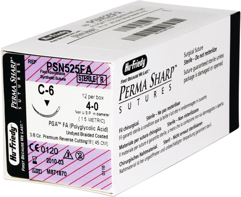 Perma Sharp PGA FA  Packung  12 Stück ungefärbt, 45 cm, C-6, 3\8 Kreis, schneidend, Premium-Rückstich, 18,7 mm, USP 4\0