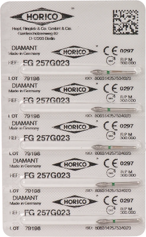 Diamantschleifer 257  Packung  5 Stück grün grob, FG, Figur 257, 5 mm, ISO 023