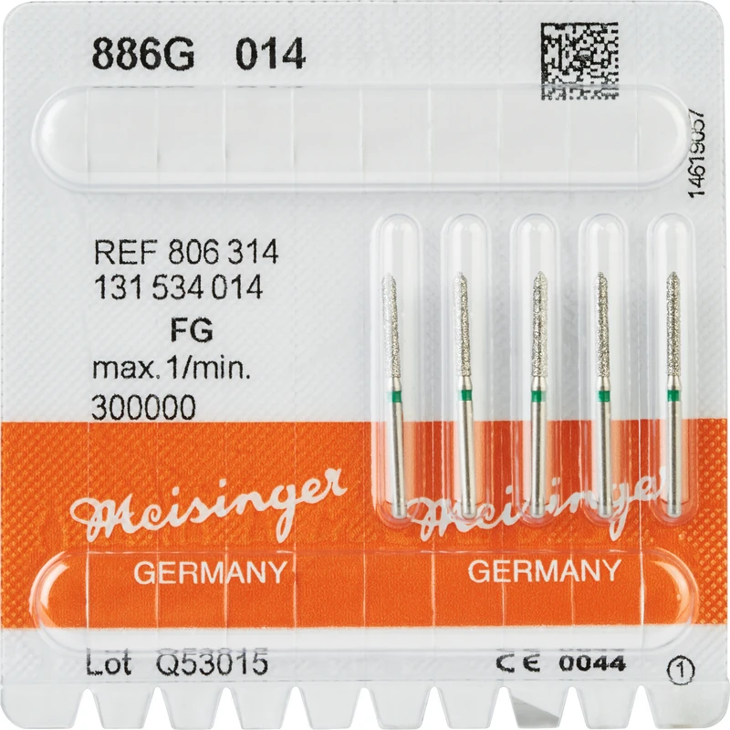 Diamanten 886  Packung  5 Stück grün grob, FG, Figur 131 Zylinder spitz, 10 mm, ISO 014