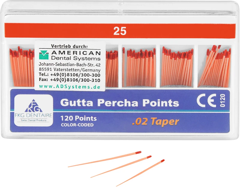 FKG Gutta Percha  Packung  120 Stück Taper.02 ISO 025