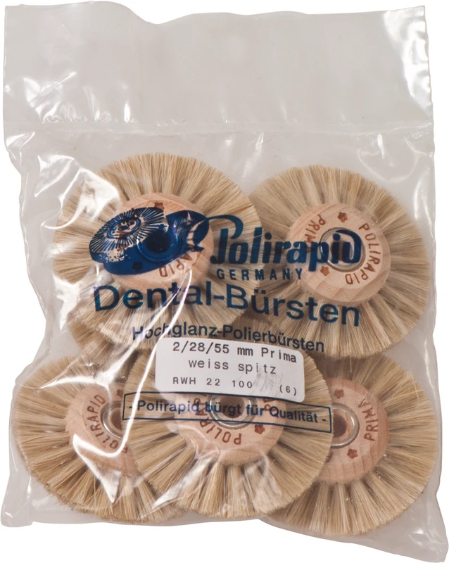 Prima Rundbürsten  Packung  6 Stück mit HK, 2-reihig, Chungking weiß spitz, Kern: Ø 28 mm, Außen: Ø 55 mm
