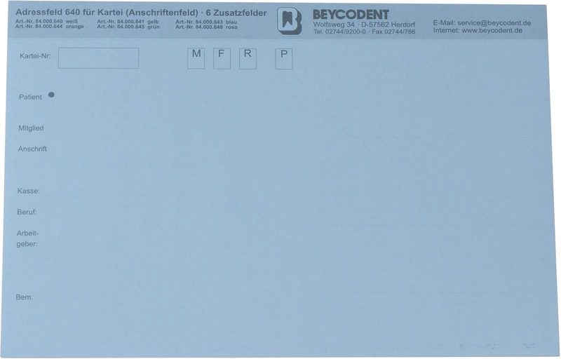 Adressfeld 640  Packung  100 Stück blau