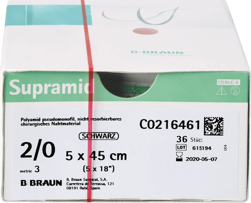 Supramid  Packung  36 Stück schwarz, 5 x 45 cm, USP 2\0