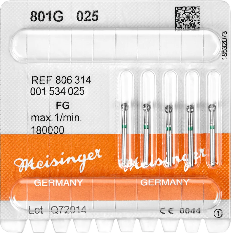 Diamanten 801  Packung  5 Stück grün grob, FG, Figur 001 Rund, ISO 025