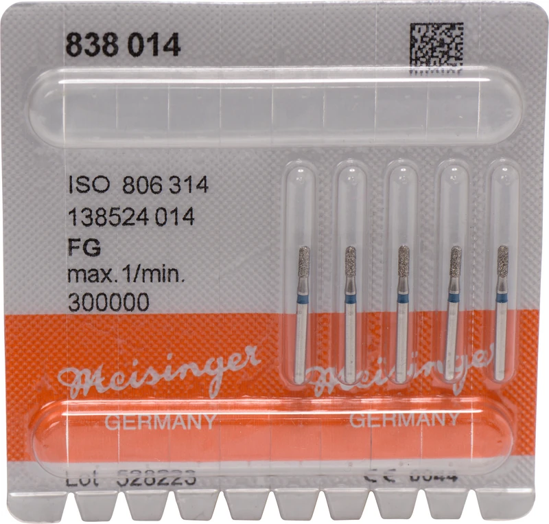 Diamanten 838  Packung  5 Stück blau mittel, FG, Figur 138 Zylinder, 4 mm, ISO 014