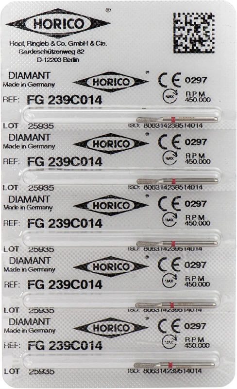 Diamantschleifer 239  Packung  5 Stück rot fein, FG, Figur 239, 5 mm, ISO 014
