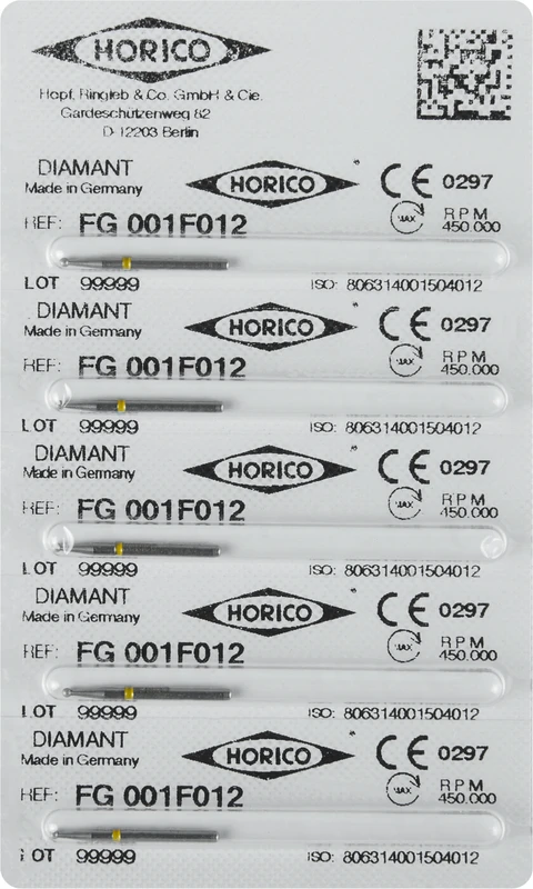 Diamantschleifer 001  Packung  5 Stück gelb x-fein, FG, Figur 001, ISO 012