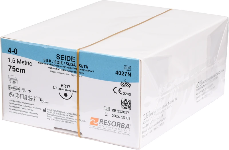 SEIDE  Packung  24 Stück schwarz, 75 cm, HR17, 1\2 Kreis, Rundkörper, 17 mm, USP 4\0