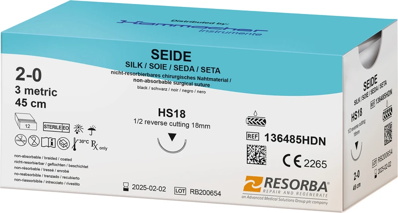 SEIDE  Packung  12 Stück schwarz, 45 cm, HS18, 1\2 Kreis, außen schneidend, 18 mm, USP 2\0