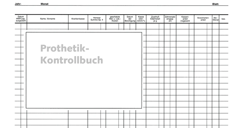 Einlageblatt Prothetik-Kontrollbuch   Packung  50 Stück