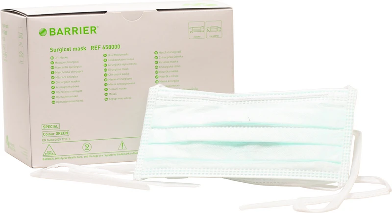 BARRIER® OP-Maske Special  Packung  60 Stück grün, Bindebänder, mit Formhalter