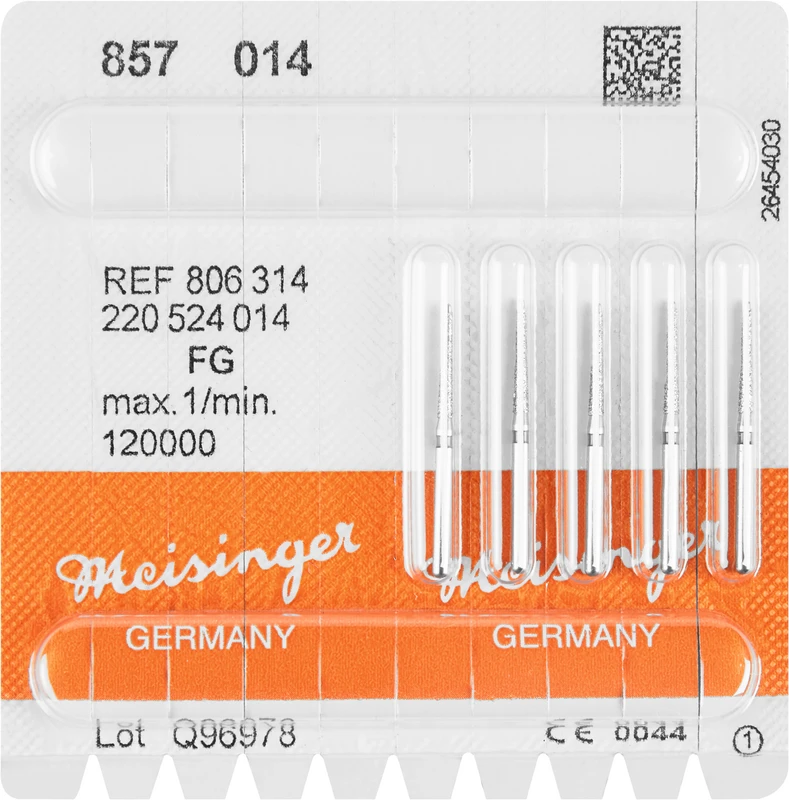 Diamanten 857  Packung  5 Stück blau mittel, FG, Figur 220 Konus rund, Stirn n. diamantiert, 10 mm, ISO 014