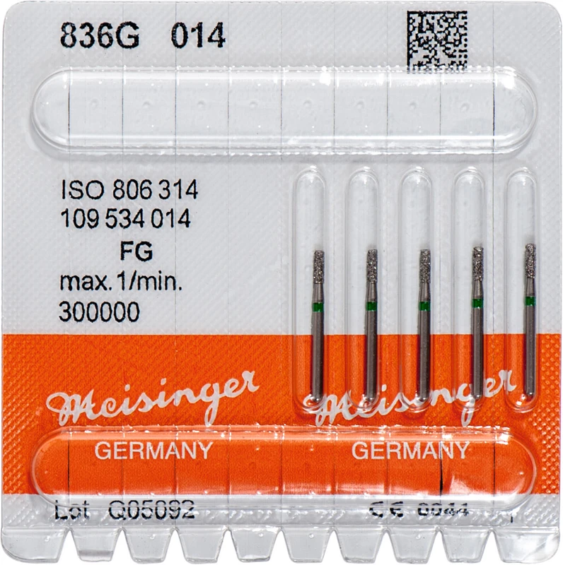 Diamanten 836  Packung  5 Stück grün grob, FG, Figur 109 Zylinder, 4 mm, ISO 014