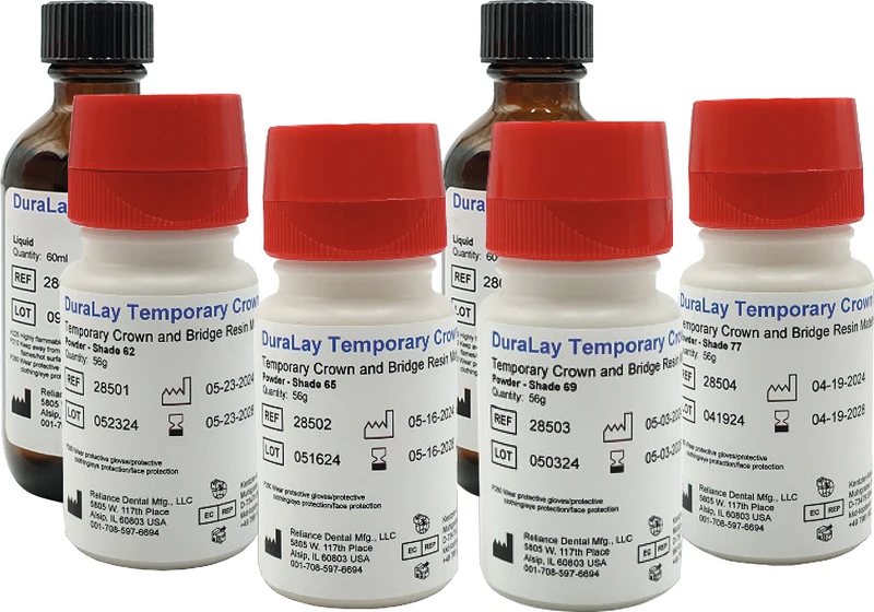 DuraLay Temporary Crown & Bridge   Kit  4 x 56 g Pulver (A2, D3, C2, B4), 2 x 60 ml Flüssigkeit