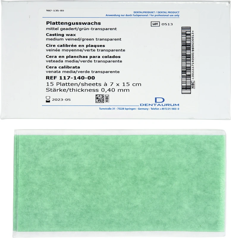 Plattenwachs  Packung  15 Stück Standard, grün, mittel geadert, 0,4 mm